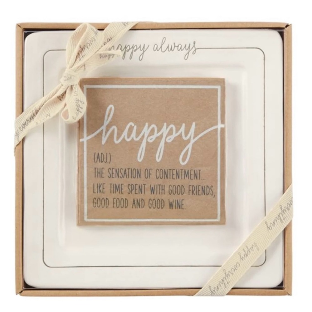 NEW NWT NIB MUD PIE Happy Cheese Plate Serving Tray Napkins Gift Box Set